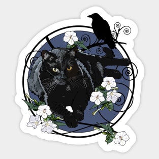 Black Cat with Raven Sticker